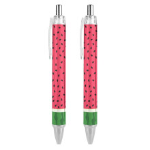 Caneta esferográfica retrátil com estampa de melancia, tinta preta, portátil, ideal para escritório e material de escritório.