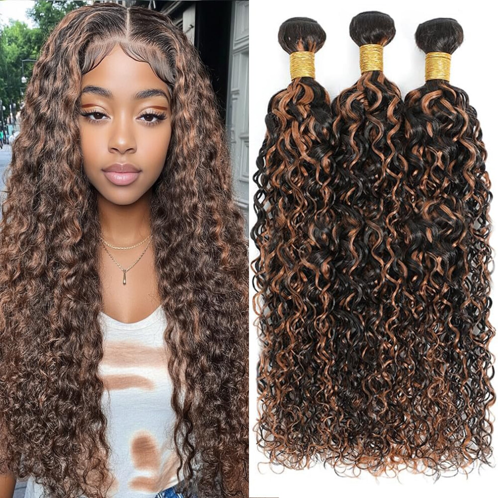 Unisex Brazilian Human Hair Bundles P1b/30 Ombre Curly Wave Extensions 18 20 22 Inch Double Weft