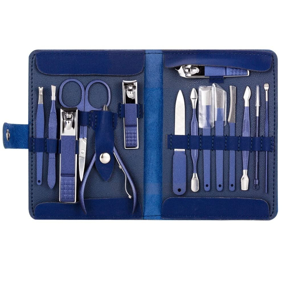 Manicure Set 15 Piece Professional Stainless Steel Nail Clippers Kit with Leather Travel Case