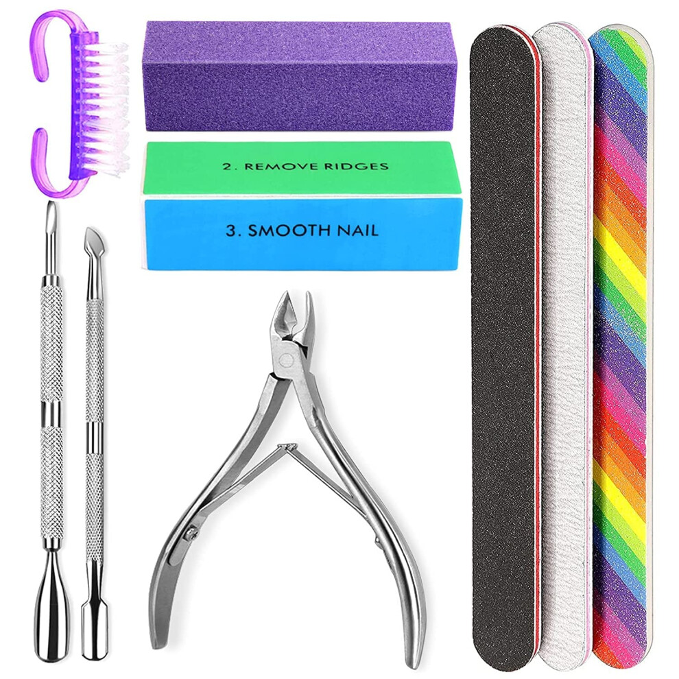 Nail File and Buffer Set with Cuticle Tools, Professional Manicure Kit for Smooth Glossy Finish