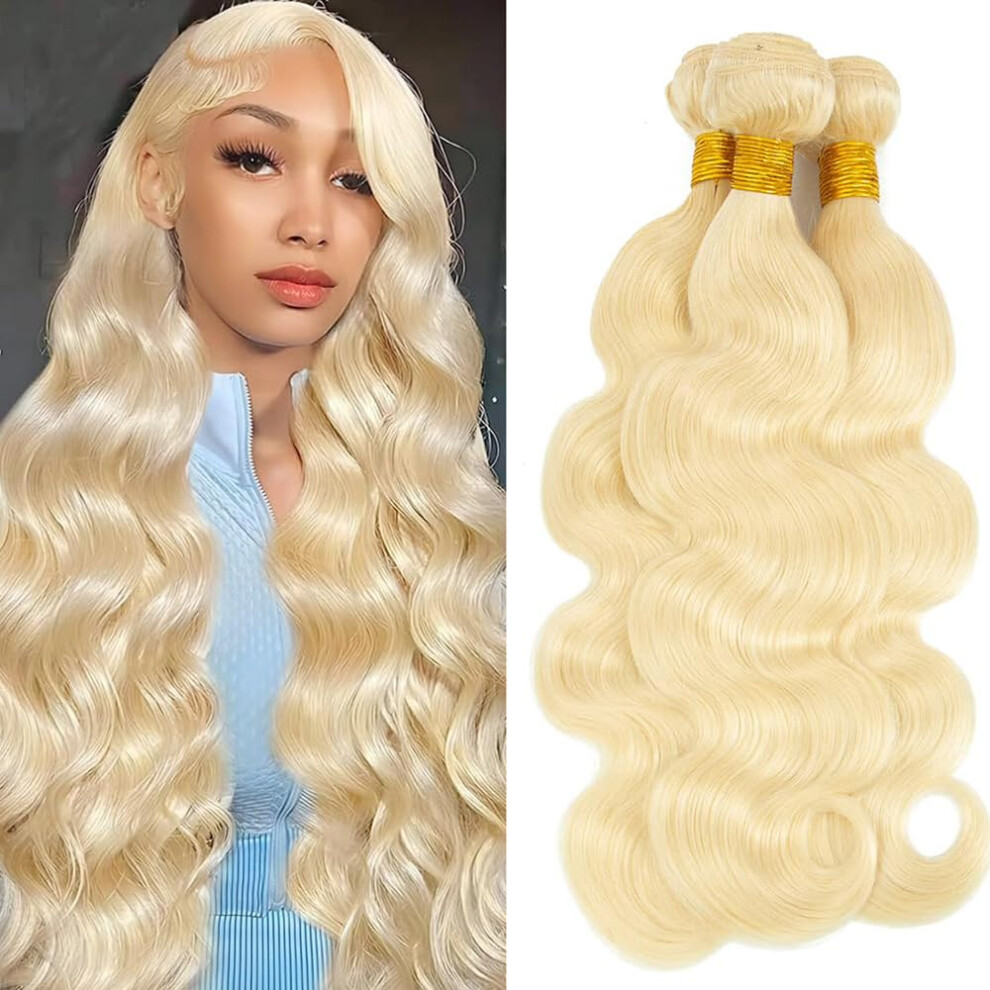 Unisex 613 Blonde Body Wave Human Hair Bundles Honey Blonde Virgin Extensions 3Pcs 30 32 34 Inch Tangle Double Weft