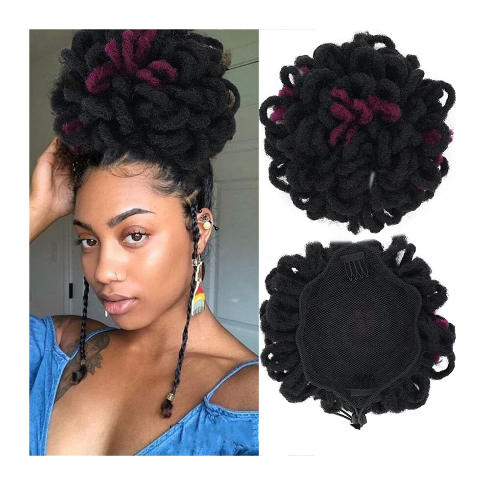 Unisex Black Synthetic Dreadlocks Bun With Drawstring Afro Puff Hair Piece Clipin Chignon Extensions For Women