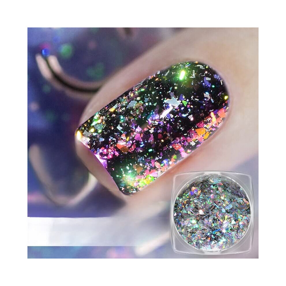 Press On Nail Tips with Aurora Glitter Chameleon Flakes Holographic Powder LongLasting Wear
