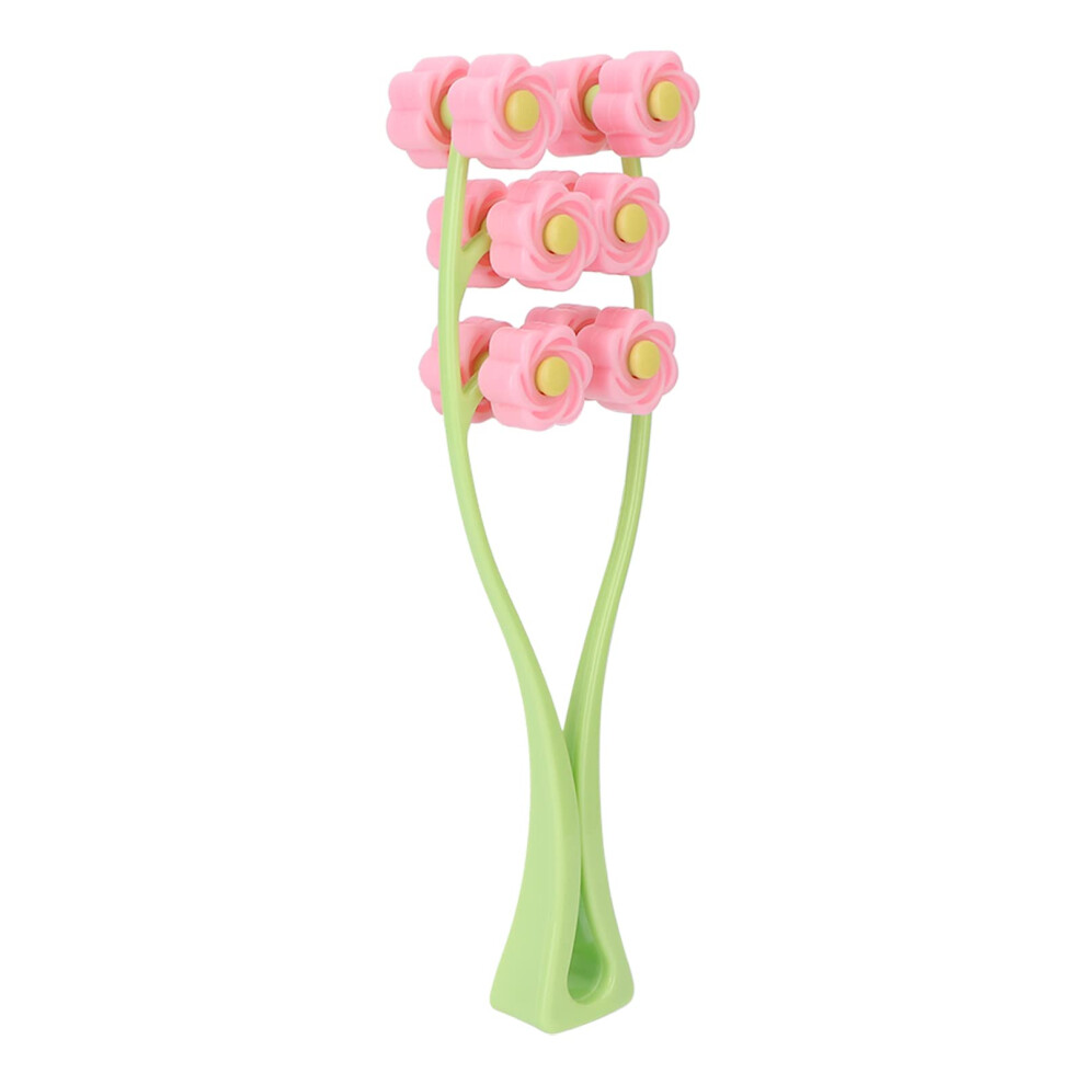 Pink V Shaped Face Roller Massager Flower Design For Jawline Tightening And Facial Lifting