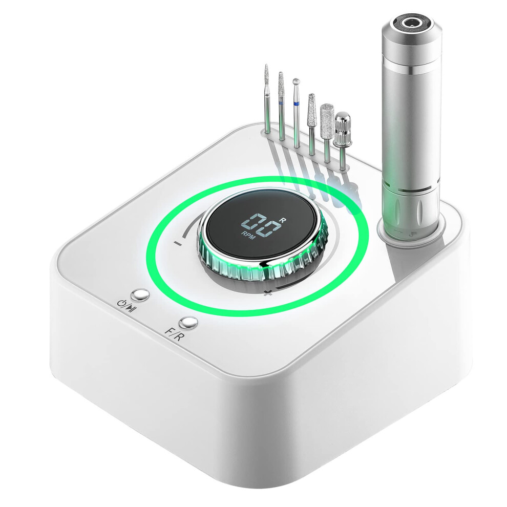 White Electric Nail Drill 40000 Rpm With Led Display, Low Noise, Quickchange Head For Manicure Pedicure