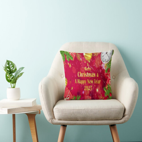 Feliz Ano Novo 2025 - Capa de Almofada Decorativa 30x30cm (12x12 polegadas) para Ambientes Externos - Ideal para Sala de Estar, Sofá e Decoração 2
