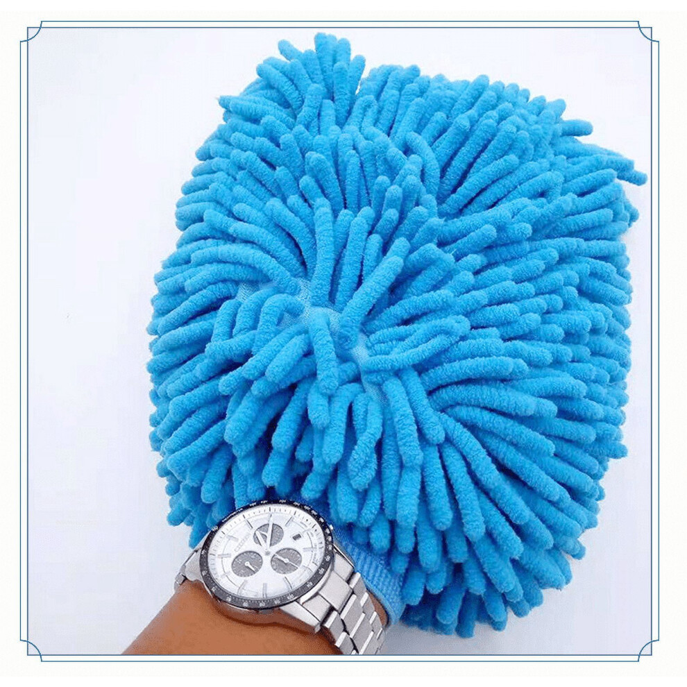 2Pcs Premium Microfiber Soft Chenille Wash Mitt, 10.23*7.48In Blue/Yellow 9191629433414