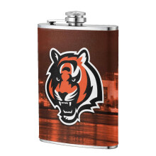 Bengals Flagon Hip Flask for Men, 8oz Food-Grade Stainless Steel Leather Pocket Flask, Compatible with Outdoor Sports, Camping, Weddings