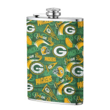 Packers Flagon Hip Flask for Men, 8oz Food-grade Stainless Steel Leather Pocket Flask, Compatible with Outdoor Sports, Camping, Ultralight Portable
