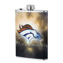 Broncos Flagon Hip Flask for Men, 8oz Food-grade Stainless Steel Leather Pocket Flask, compatible with outdoor sports & camping