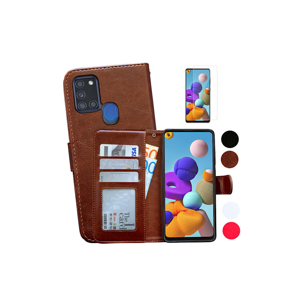 Compatible With Samsung Galaxy A21s - Leather Case / Protection Brown 9191629435630