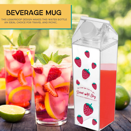 500ml Strawberry Milk Box Water Bottle Plastic Juice Container 1