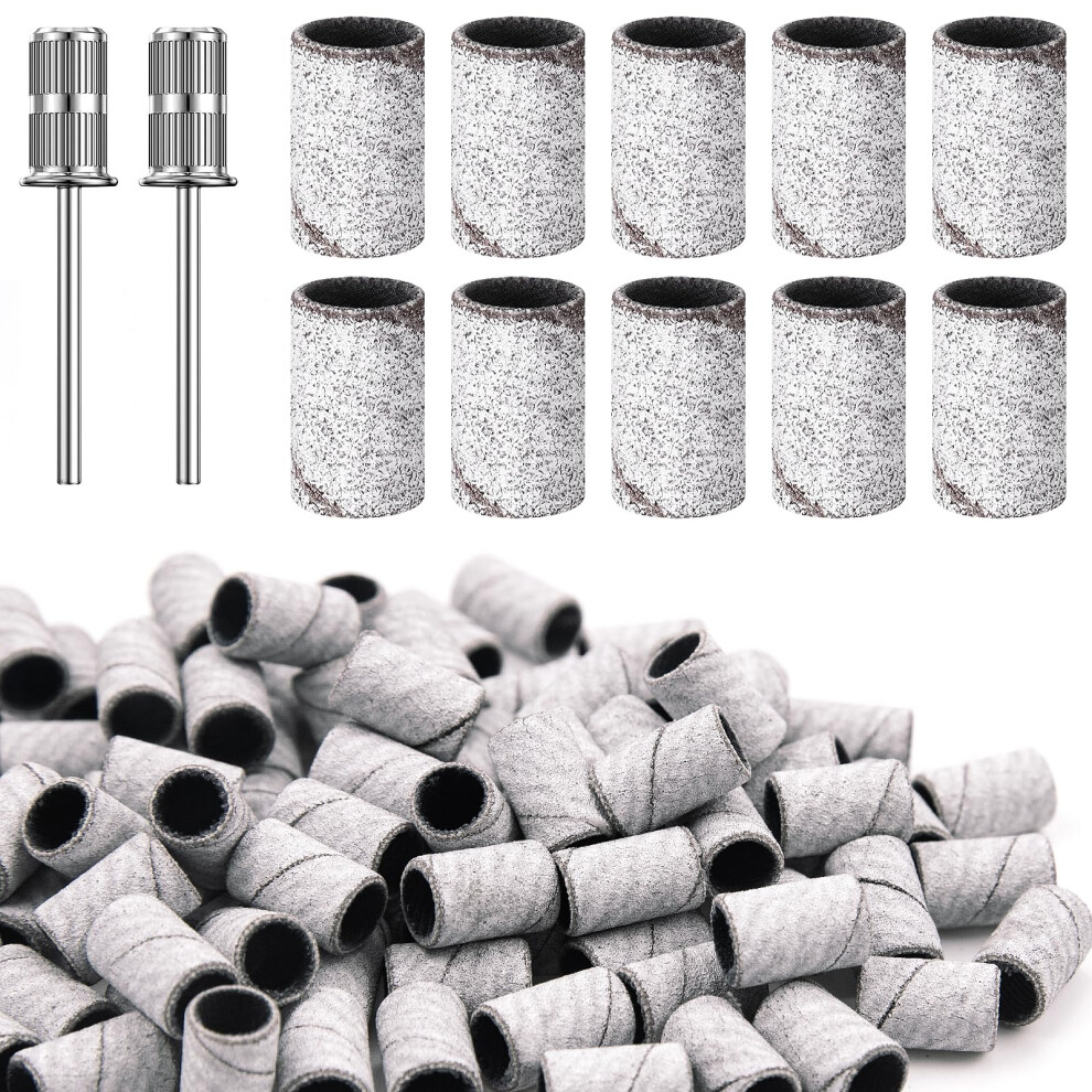 White Nail Drill Sanding Bands 240 Grit 100Pcs With 2 Mandrel Bits For Acrylic And Gel Nails In Box