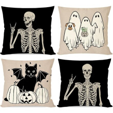 Halloween Throw Pillow Covers 18x18 Set of 4 Black Cat Dog Pumpkin Orange Fall Halloween Indoor Outdoor Decorations Decorative Throw Pillows Cases