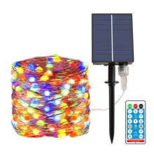 Solar lichtslingers voor buiten, 32 meter, 300 LED's, waterdicht, met afstandsbediening en timer, 8 standen, koperdraad, meerkleurig, voor tuin,
