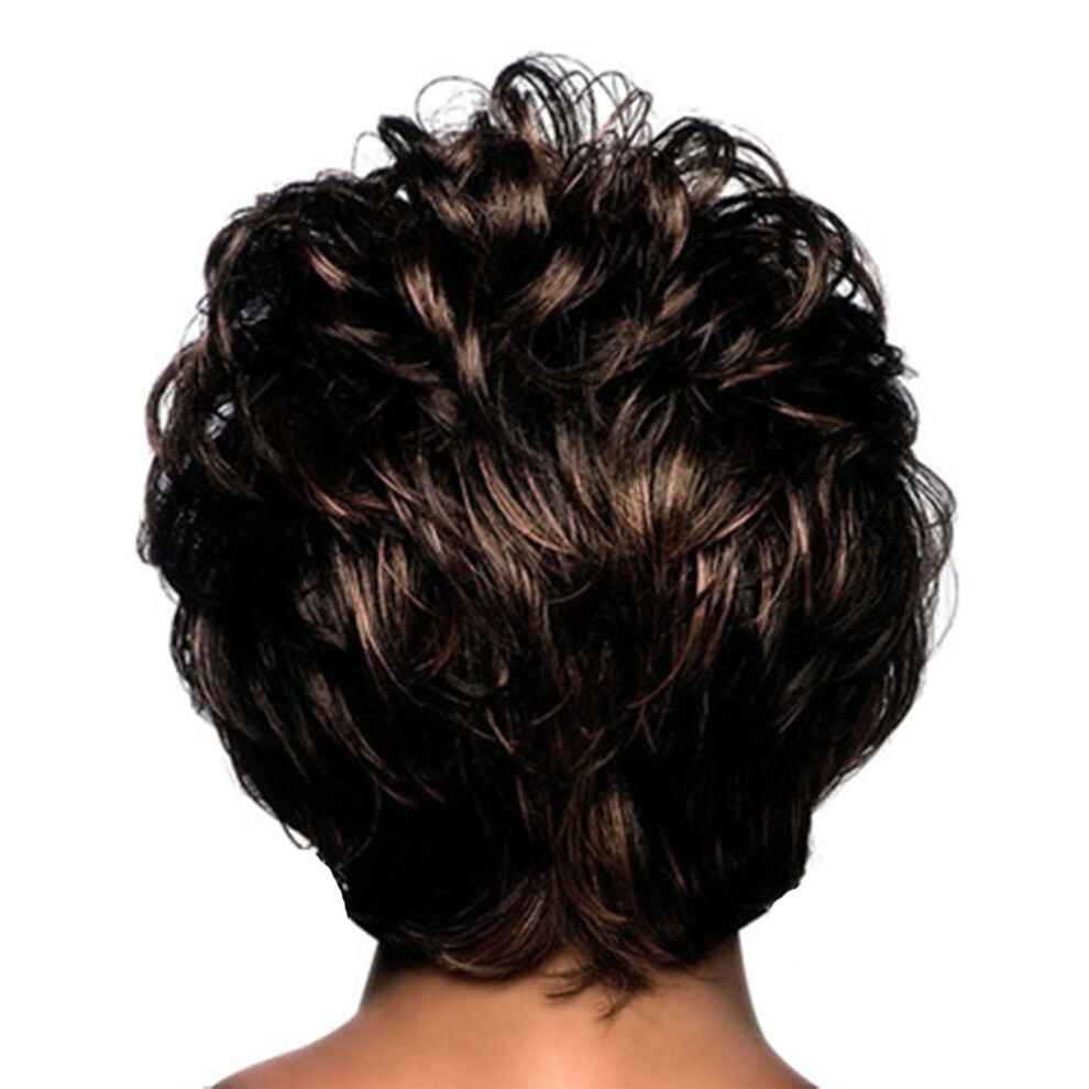 Natural Wavy Short Curly Brown Wigs for Women, Slanted & Colored Ponytails, Suitable for Women's Headwear