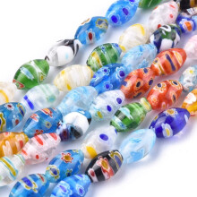 Mărgele ovale din sticlă Millefiori, lucrate manual, culori mixte, 12x8mm, gaură: 1.5mm, aproximativ 32 buc/șir, 14.9 inch