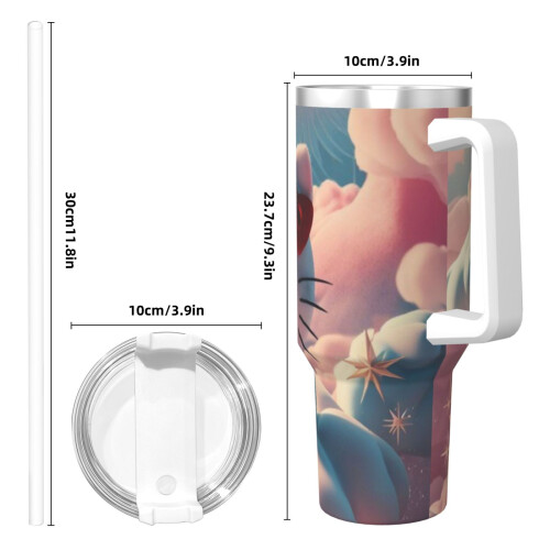 Hello Kitty 40oz H2.0 Ανοξείδωτο ποτήρι με μόνωση κενού αέρος με καπάκι και καλαμάκι για 2