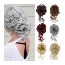 Messy Bun Hair Piece for Women, Wavy Tousled Updo Hair Bun Extension with Elastic Band, Curly Chignon Ponytail Hairpiece Real Human Hair 6AH613