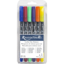 Leather Dye Pens, Double Sided with Fine and Tips, Basic lors, 6-Pack
