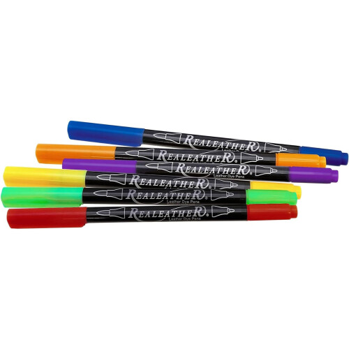 Leather Dye Pens, Double Sided with Fine and Tips, Basic lors, 6-Pack 1