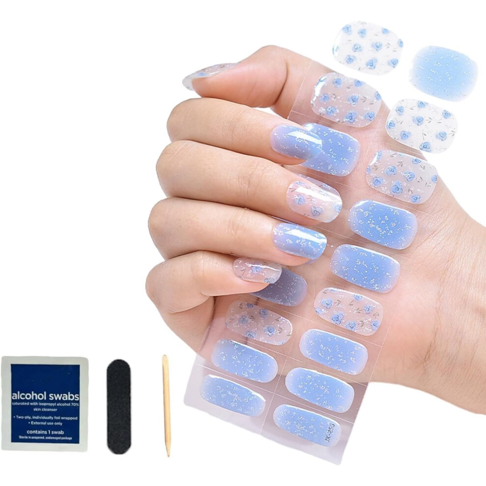 Semi Cured Gel Nail Strips with UV Lamp Kit, Long Lasting Gel Nail Stickers for DIY Manicure