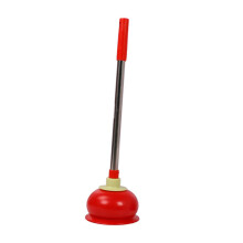 Rubber Toilet Plunger with Long Stainless Steel Handle Powerful Suction for Bathroom Drain Cleaning Red