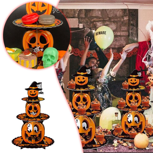 Αστεία βάση για cupcakes για το Halloween με κολοκύθα, βάση για κέικ σε στρώσεις, 3 επίπεδα, 1