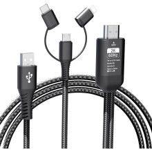 Cuibheoir Cábla Lightning go HDMI 1080P Digital AV3in1Sync Nascóir Scáileáin atá comhoiriúnach le Lightning, USB C, Micrea USB do Mhonatóir