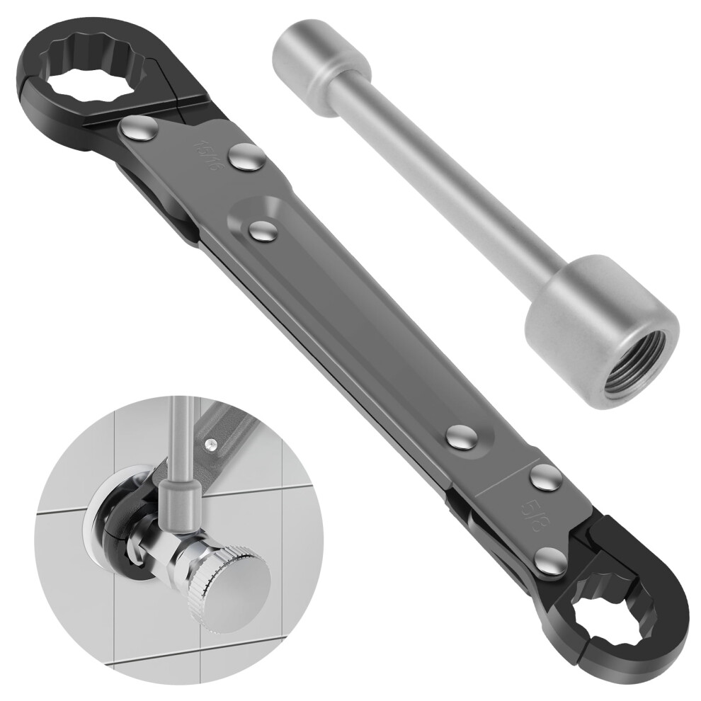 Fuygrcj 2Pcs Angle Wrench Set, Steel Plumbing Tools, Ergonomic Design For Tight Spaces, Compatible With Compression Nuts And Angle Stops 9191629618194