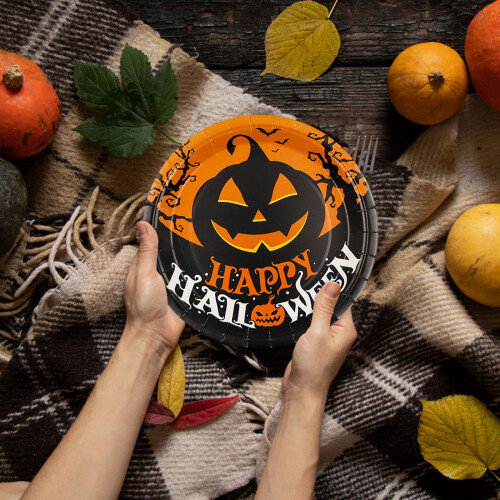 6 τεμάχια πιάτα Halloween 9" - Πορτοκαλί & μαύρο χάρτινο σερβίτσιο μιας χρήσης - Είδη 2