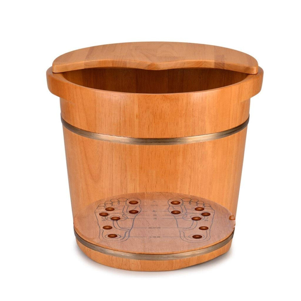 Wooden Foot Soak Tub with Heat Retention Lid and Metal Reinforced Cedar Pedicure Foot Bath
