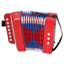 Mini acordeão infantil, acordeão de botões com 7 teclas, instrumento musical leve com fole de lona impermeável, acordeão de brinquedo para