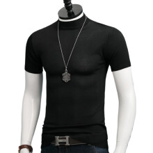T-shirt da uomo a collo alto, maniche corte, canottiera casual slim fit tinta unita (nera)