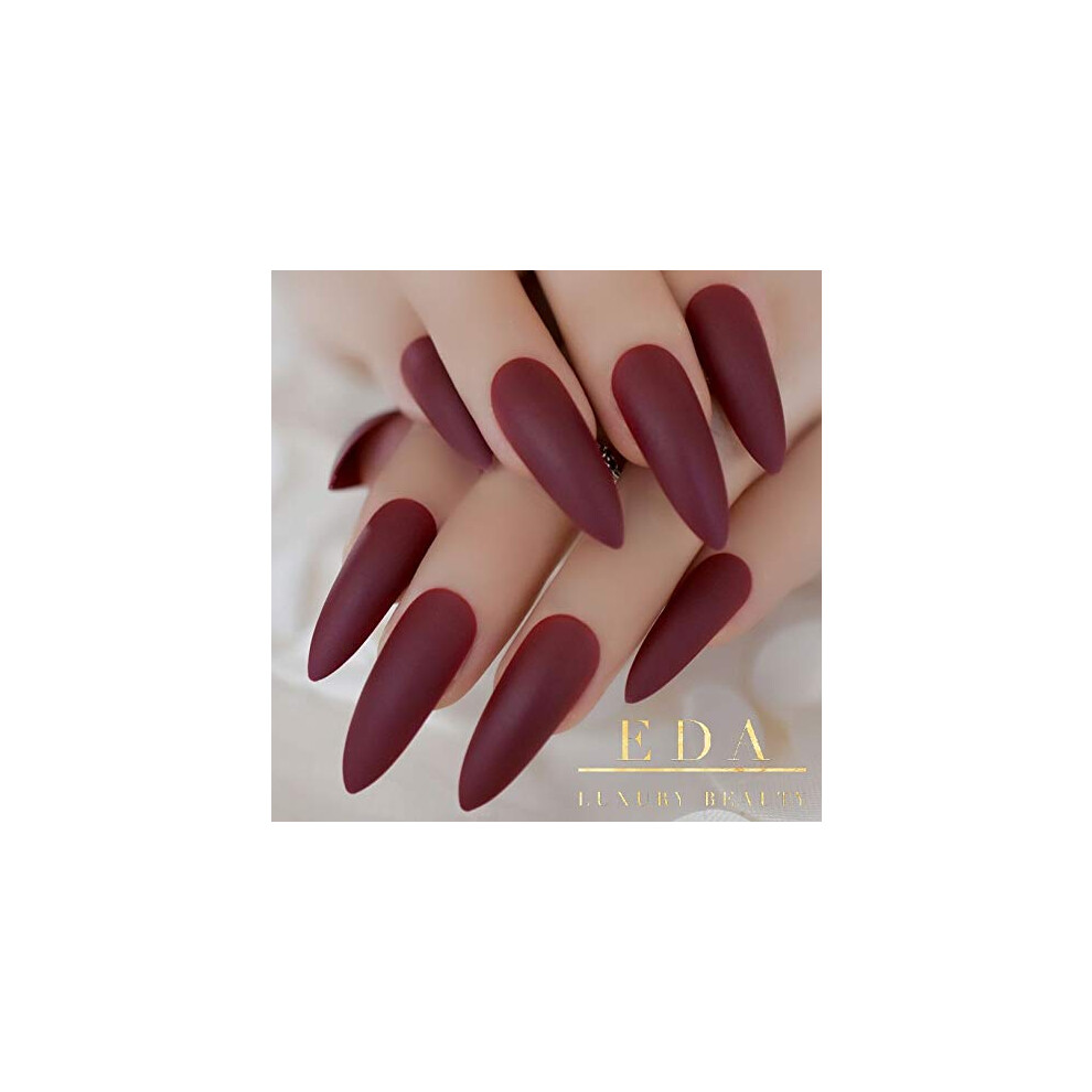 Red Dark Burgundy Matte Stiletto Press On Nails Acrylic Kit With Glue Salon Quality False Nails