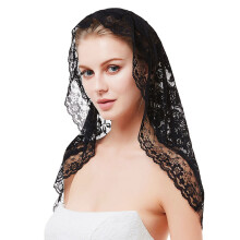 Kanten mantilla voor een elegante hoofdbedekking, kapelsluier met zacht en comfortabel, hoogwaardig kantontwerp, lichtgewicht en ademende sluier voor