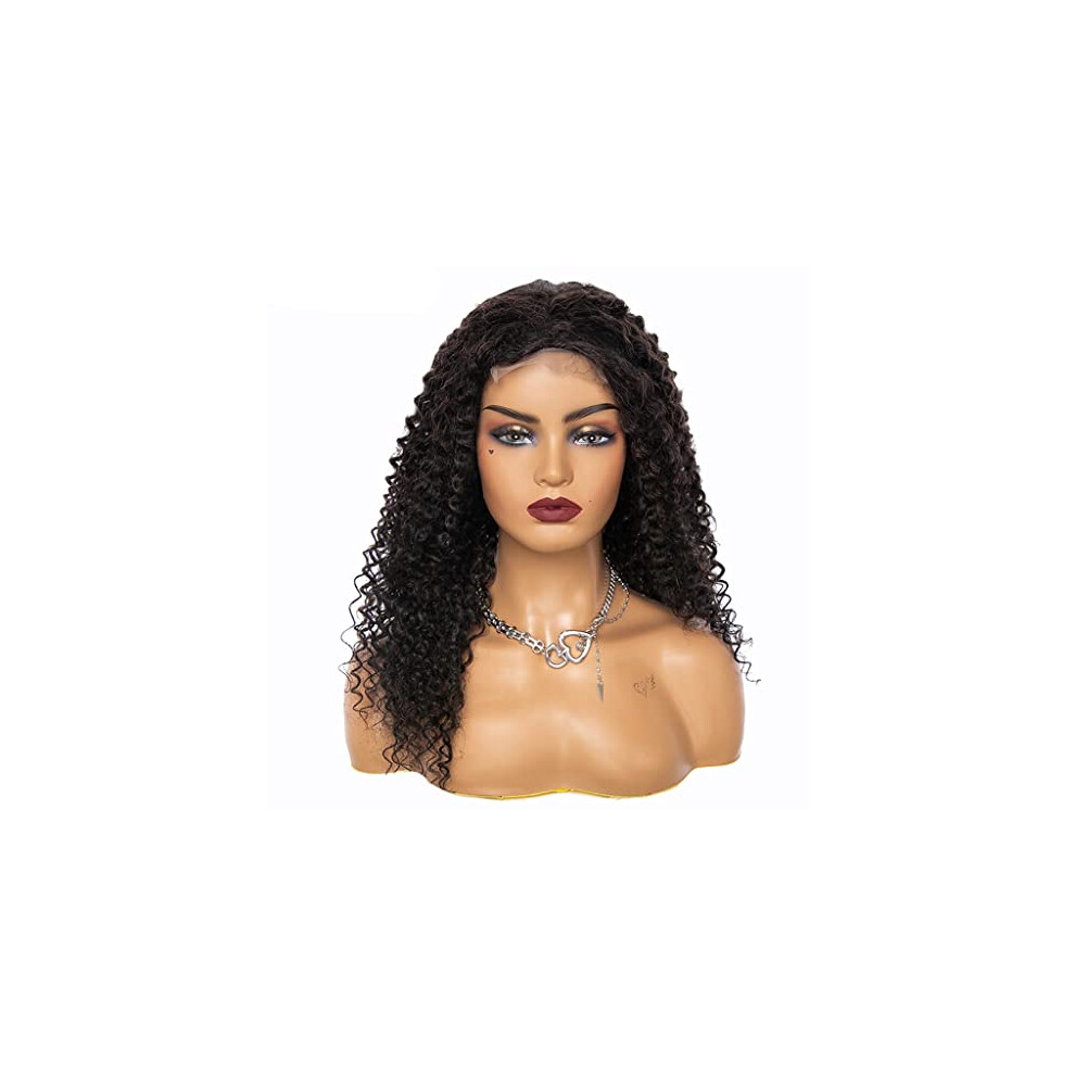 Unisex Black Glueless Lace Front Curly Wig For Women Afro Kinky Long Synthetic Heatresistant Hair