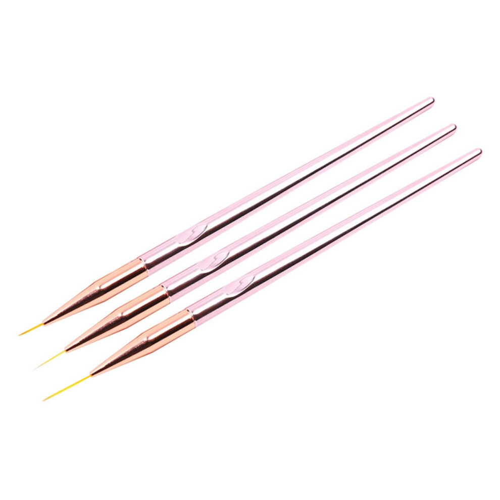 Gold 3Pcs Rose Nail Art Pen Set With Fine Tip And Nylon Brush For Precise Detailing