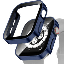 Wasserdichte Hülle kompatibel mit Apple Watch 7, 8 und 9 (45 mm/41 mm), Displayschutzfolie, Stoßschutz mit geraden Kanten, mattes Blau für iWatch