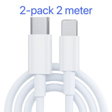 2-pack laddare kompatibel med iPhone - USB-C - Kabel / Sladd - 20W - 2m - Snabbladdare Vit