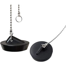 Tappo per lavandino, confezione da 2, tappo di scarico in gomma da 40 mm con anello di sospensione e catenelle a sfere da 40 cm, colore nero.