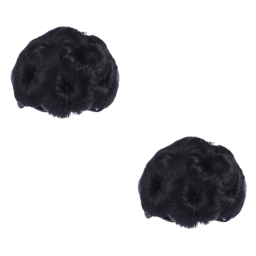 Hair Bun Extension Chignon Hairpiece with Jaw Clip for Bridal Styling Natural Black Volumizing Design