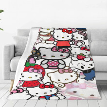 Kocyk Hello Kitty, lekki, przytulny, na kanapę, supermiękki, flanelowy, polarowy, z mikrofibry, podróżny, na każdą porę roku, dla dorosłych,