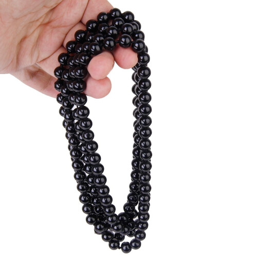 Collana lunga a catena con perle finte alla moda - nera 1
