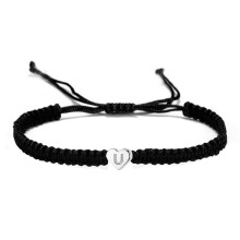Welling-armband voor stellen met hartjes- en initialenbedeltjes, verstelbaar gevlochten touw, sieraad, cadeau voor Valentijnsdag.