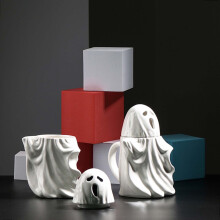 Halloween-Geister-Kaffeebecher, 11,4 x 17 cm, niedlicher Keramikbecher mit Geistergesicht, weißes Halloween-Accessoire, Geschenk für Kinder und