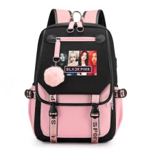 Zaino scolastico 2022 con porta USB per la ricarica e per le cuffie (nero e rosa) Zaino nero e rosa per laptop