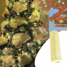 Boovnll Weihnachtsband 15 cm x 9 m, gold/weißes Netzgewebe für Kränze, Bäume, Geschenke, Verpackungen, DIY-Dekorationen
