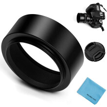 49mm Metal Standard Screw-in Standard Lens Hood Sunshade with Centre Pinch Lens Cap for Canon Nikon compatible with Sony Pentax Olympus