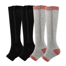 2 Pairs Zipper Compression Socks for Women & Men, 15-20 mmHg Open Toe Knee High Support Socks for Varicose Vein Edema
